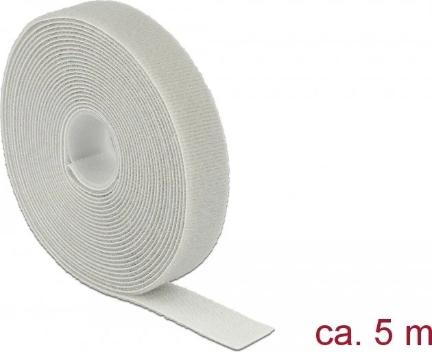 DeLOCK Klettband auf Rolle, 20mm, 5m, grau