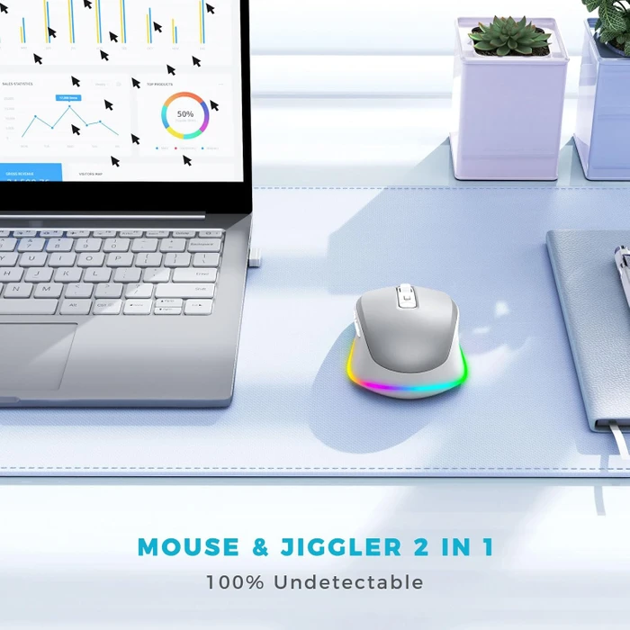 Seenda Rechargeable Wireless RGB Mouse mit Jiggler-Funktion, silber/weiß, USB