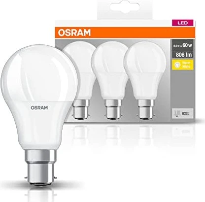 Osram Ledvance LED Base Classic A 60 8.5W/827 B22d Frosted, 3 Stück
