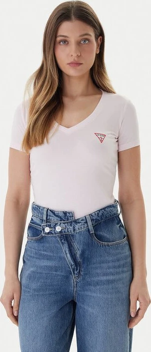 Guess Stretch Logo-Dreieck V-Neck T-Shirt kurzarm rose (Damen)
