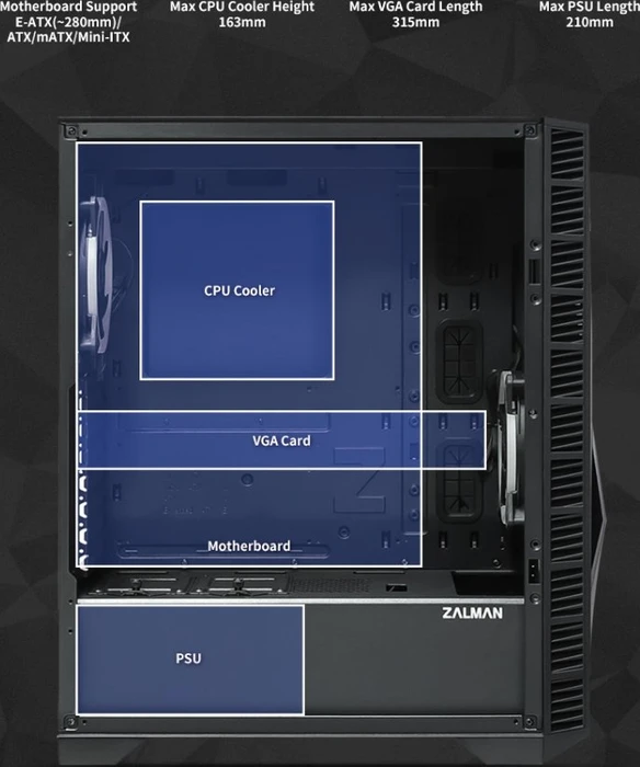 Zalman Z3 Iceberg_Black, schwarz, Glasfenster
