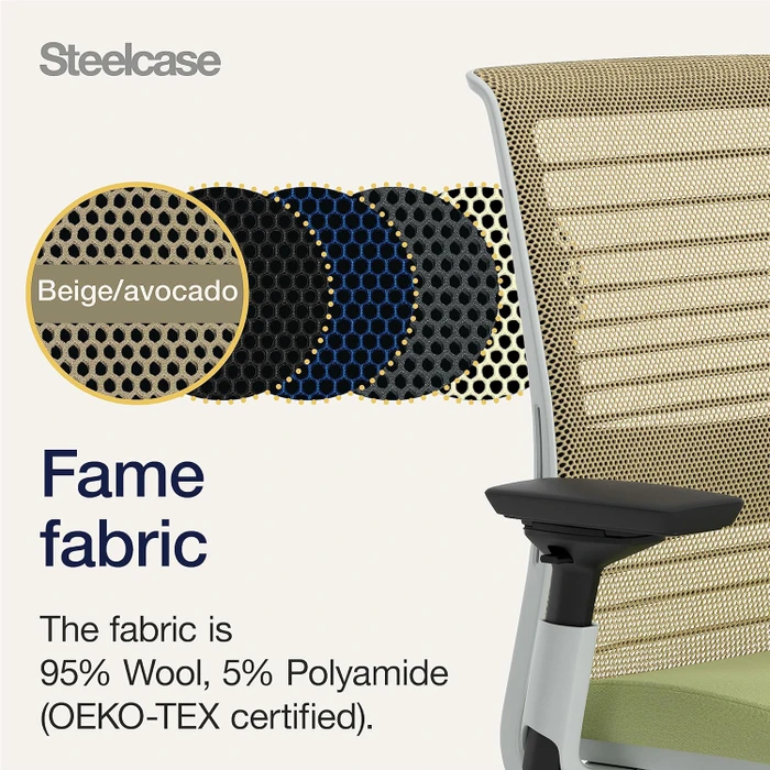 Steelcase Think Bürostuhl mit Armlehnen, beige/avokadogrün