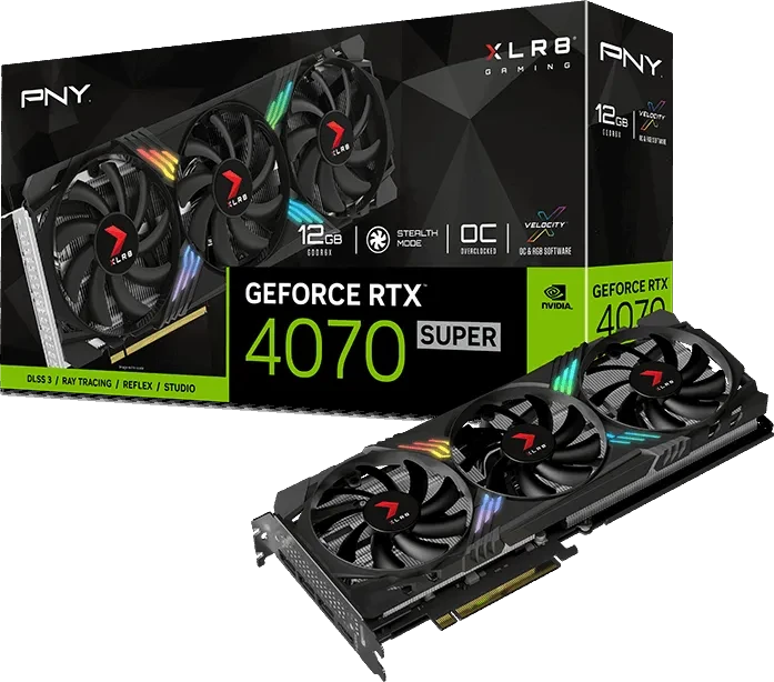 PNY GeForce RTX 4070 SUPER XLR8 Gaming Verto Epic-X RGB Overclocked Triple Fan, 12GB GDDR6X, HDMI, 3x DP
