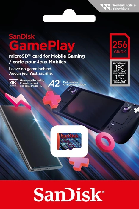 SanDisk Gameplay R190/W130 256GB, UHS-I U3, A2, Class 10