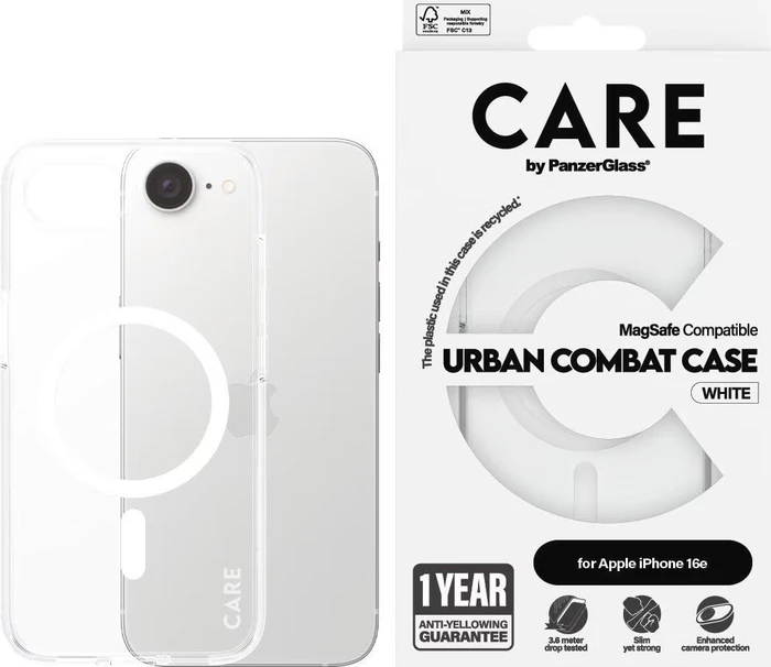 PanzerGlass Care Flagship Case Urban Combat MagSafe für Apple iPhone 16e weiß