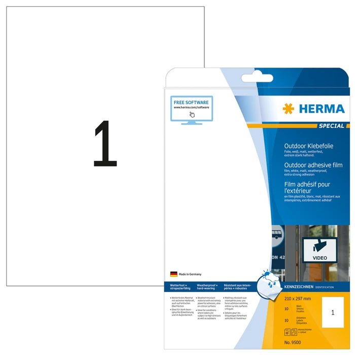 Herma Etiketten Outdoor, A4, wetterfest, weiß, matt, 10 Blatt (10 Etiketten)