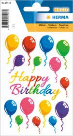 Herma Sticker "Bunte Luftballons/Happy Birthday", Glitterfolie, 10 Blatt