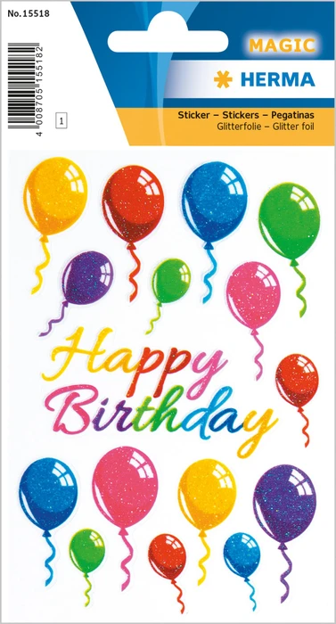Herma Sticker "Bunte Luftballons/Happy Birthday", Glitterfolie, 10 Blatt