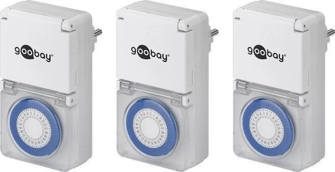 goobay Analoge Zeitschaltuhr, IP44, grau, 3er-Pack