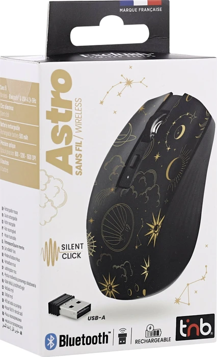 T'nB Rechargeable Bluetooth Wireless Mouse, Astro Exclusiv schwarz/gold, USB/Bluetooth