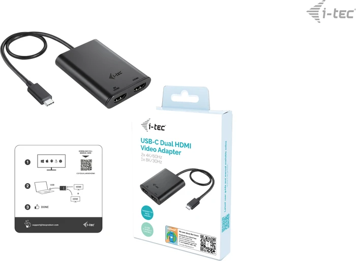 i-tec USB-C Dual 4K/60Hz (single 8K/30Hz) HDMI Video Adapter, USB-C 3.0 [Stecker]