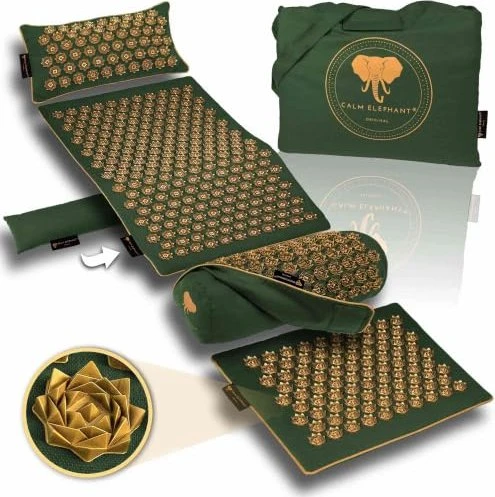 Calm Elephant Ultimate-Set Akupressurmatte 71 x 42cm Massagematte mit Wärmefunktion grün