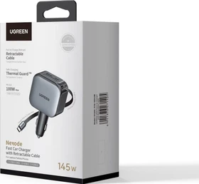 Ugreen Nexode Auto-Ladegerät 145W mit ausziehbarem USB-C-Kabel schwarz/silber