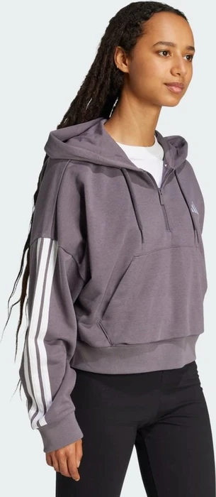 adidas Essentials 3-Streifen French Terry Quarter-Zip Hoodie grey strata/white (Damen)