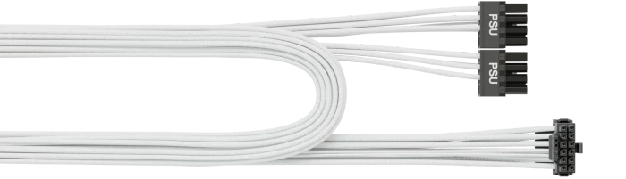 Seasonic 12VHPWR Cable, 600W PCIe 5.0 12VHPWR, 2x 8-Pin PCIe Stecker auf 16-Pin PCIe 5.0 12VHPWR Stecker, Adapterkabel, weiß, 90° gewinkelt, 75cm