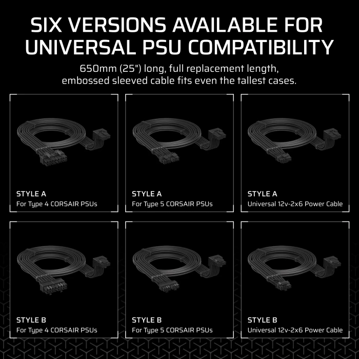 Corsair PSU Cable Type 4 - 12+4-Pin 12V-2x6 Cable, schwarz, 90° gewinkelt, 65cm, Stil B - Sense-Pins oben