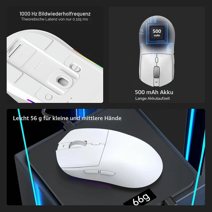 Ajazz AJ139 V2 MC Gaming Mouse mit Ladestation, weiß, USB/Bluetooth