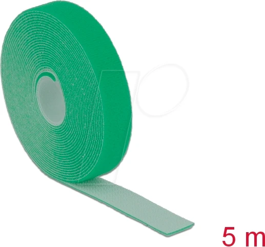 DeLOCK Klettband auf Rolle, 20mm, 5m, grün