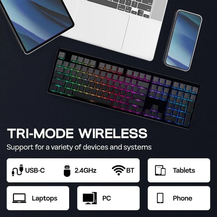 Epomaker TH108 Wireless, schwarz, LEDs RGB, hot-swap, Epomaker Creamy Jade, USB/Bluetooth, US