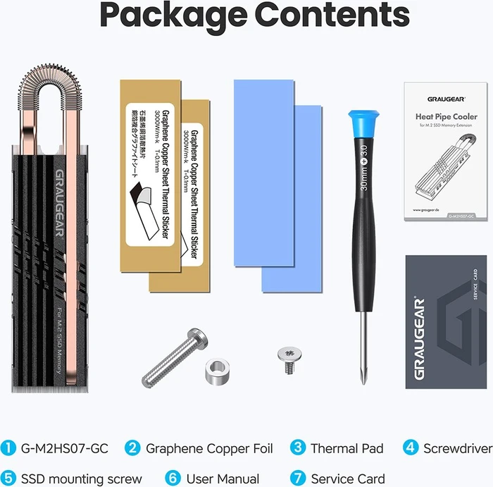 Graugear G-M2HS07-GC, Heatpipe Kühlkörper für M.2 2280 SSD