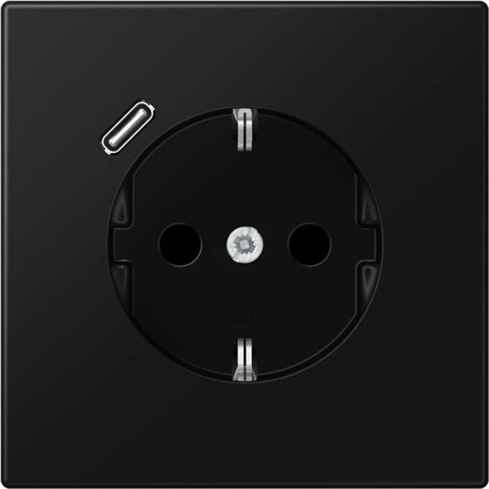 Jung SCHUKO-Steckdose mit USB-Ladegerät Safety+, graphitschwarz matt