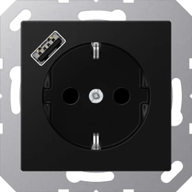 Jung SCHUKO Steckdose mit USB-Ladegerät, graphitschwarz matt