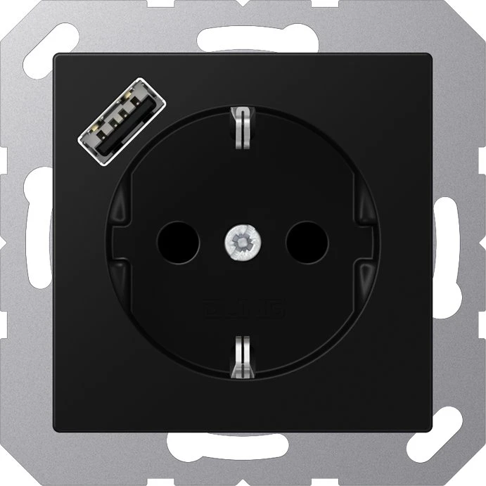 Jung SCHUKO Steckdose mit USB-Ladegerät, graphitschwarz matt
