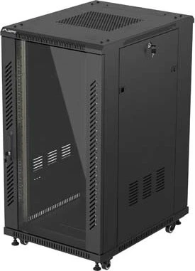Lanberg 19" Rackschrank 22HE, freistehend, Flat Pack, Glastür, IP20, RAL 9004, 800mm tief