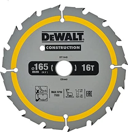 DeWalt DT1948 Kreissägeblatt 16Z, 165x1.5x20mm, 1 Stück