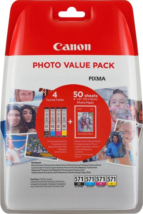 Canon Tinte CLI-571 Multipack schwarz/dreifarbig inkl. PP-201