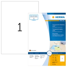 Herma Folienetiketten, A4, wetterfest, transparent, matt, 100 Blatt (100 Etiketten)