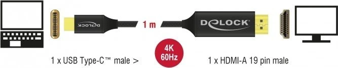 DeLOCK USB-C 3.1 [Stecker] auf HDMI [Stecker] 4K 60Hz Adapterkabel schwarz, 1m