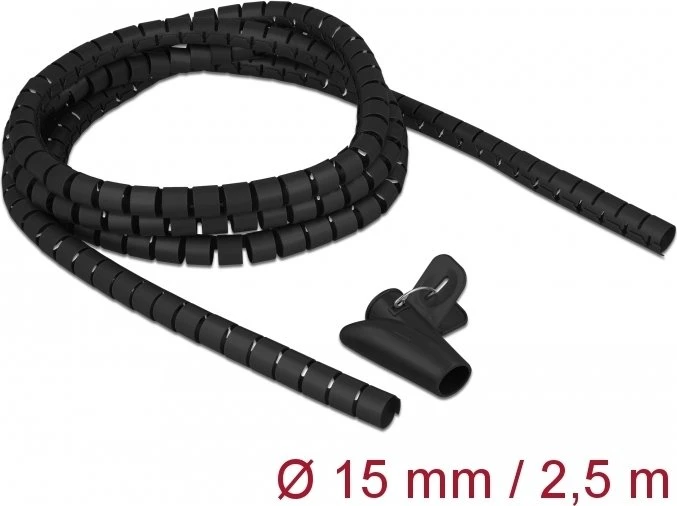 DeLOCK Spiralschlauch Kabelkanal mit Einziehwerkzeug, 15mm, 2.5m, schwarz