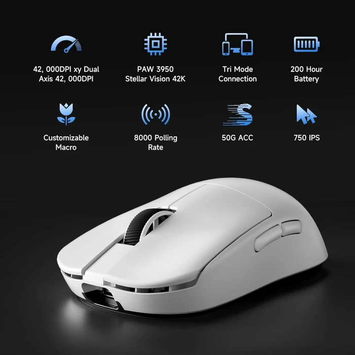 Mchose L7 Ultra+ 8K Lightweight Wireless Gaming Mouse, weiß, USB/Bluetooth