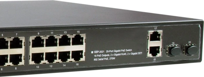 LevelOne GEP Rackmount Gigabit Switch, 18x RJ-45, 2x SFP, 270W PoE+