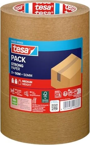 tesa tesapack Paper ecoLogo braun, Klebeband, 50mm/50m, 3 Stück