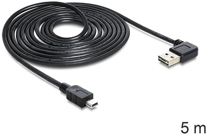 DeLOCK EASY-USB 2.0 Kabel, USB-A 90° horizontal gewinkelt [Stecker] auf Mini-USB [Stecker], 5m