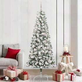 vidaXL Künstlicher Weihnachtsbaum schlank mit Schnee, 210cm, inkl. LED-Beleuchtung