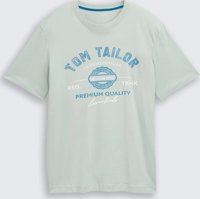 Tom Tailor Logo-Print T-Shirt kurzarm soft greyish green (Herren)