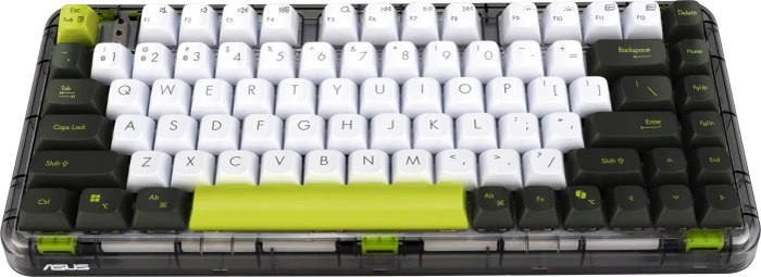 ASUS Jelly75 KD201 Mechanical Wireless Keyboard, Volt Green, LEDs weiß, Linear Switch, USB/Bluetooth, DE