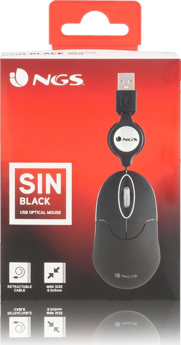 NGS Sin Laptop Mouse with Retractable Cable schwarz, USB