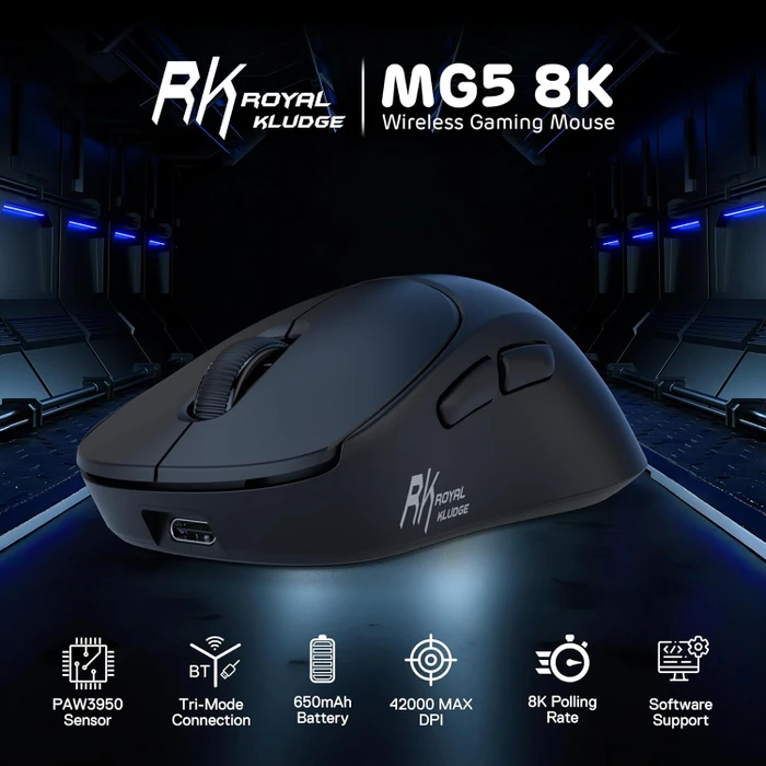 RK Royal Kludge MG5 8K Wireless Gaming Mouse, Dark Knight schwarz, USB/Bluetooth