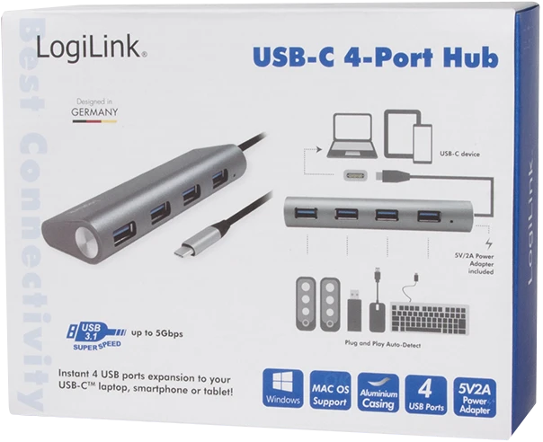LogiLink USB-Hub, 4x USB-A 3.0, USB-C 3.0 [Stecker]