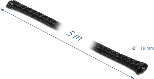DeLOCK Geflechtschlauch dehnbar, 19mm, 5m, schwarz