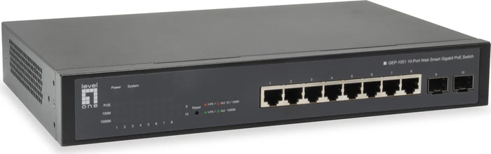 LevelOne GEP Desktop Gigabit Smart Switch, 8x RJ-45, 2x SFP, 70W PoE+
