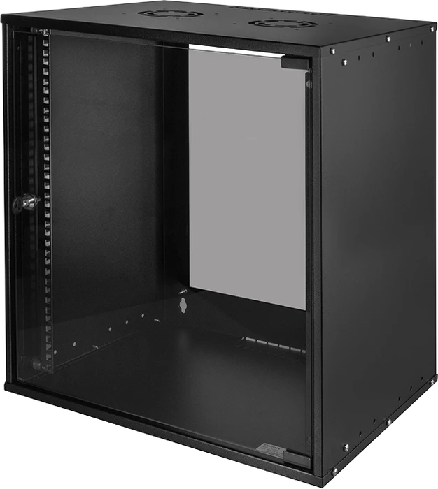 LogiLink 19" Wandschrank ECO 12HE, montiert, Sicherheitsglastür, schwarz, 400mm tief