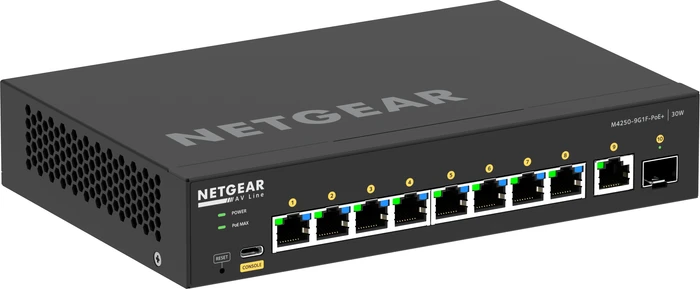 Netgear AV Line M4250 Desktop Gigabit Managed Switch, 9x RJ-45, 1x SFP, 110W PoE+