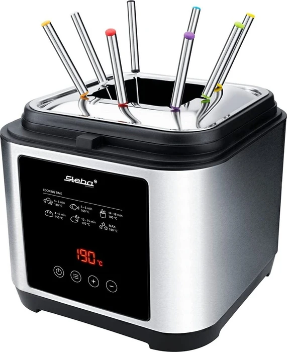 Steba Fondue-Fritteuse DF 150F | 2,5l Öl | 800g Frittiergut | Fondue-Set 8 Gabeln | Timer | 190°C | Edelstahl Image