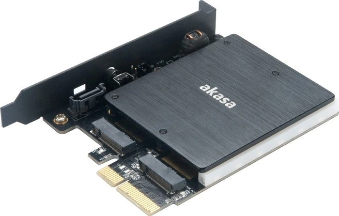 Akasa M.2 PCIe and M.2 SATA SSD adapter card with RGB LED light and heatsink