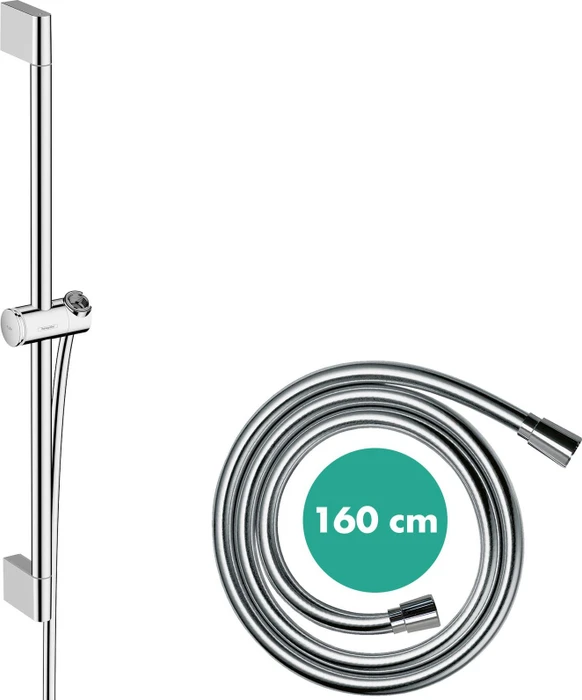 Hansgrohe Unica Brausestange Pulsify S 65cm mit Push Handbrausehalter und Isiflex Brauseschlauch 160cm chrom